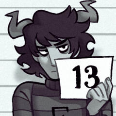 A bust illustration by Xamag of Valtel from Vast Error. He is holding a paper with the number 13 on it close to his face.